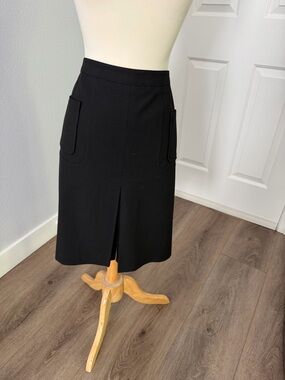 INC International Concepts Black Midi Skirt with Front Slit and Patch Pockets